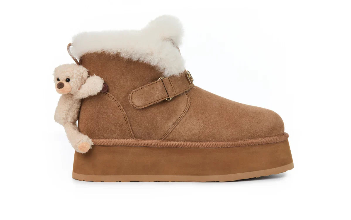 13DE MARZO Bear Plush Snow Boots Khaki