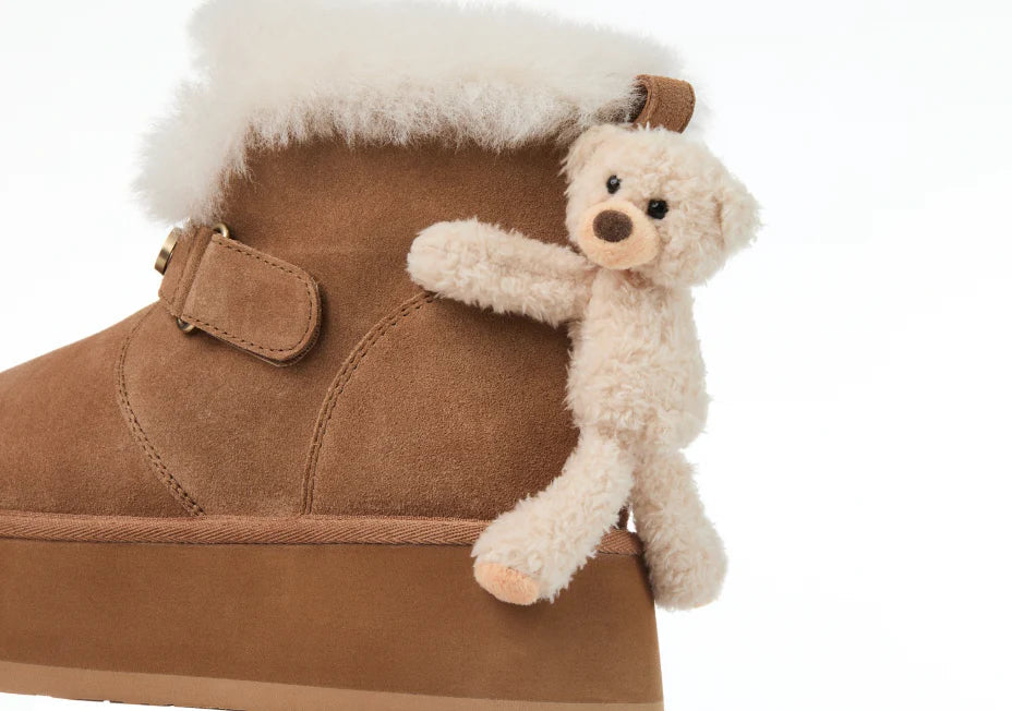 13DE MARZO Bear Plush Snow Boots Khaki