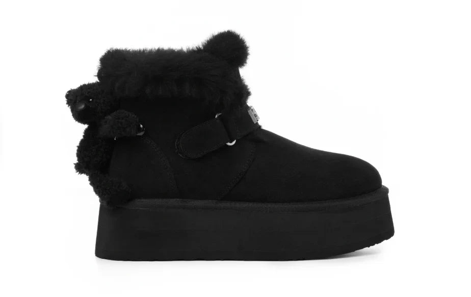 13DE MARZO Bear Plush Snow Boots Black