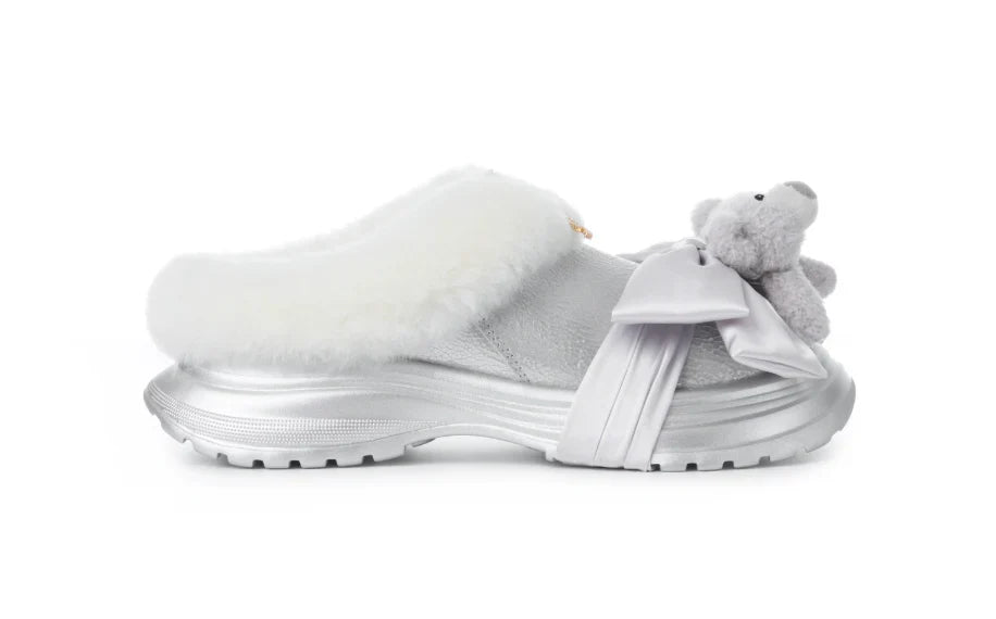 13DE MARZO Bear Fuzzy Snow Slippers Silver