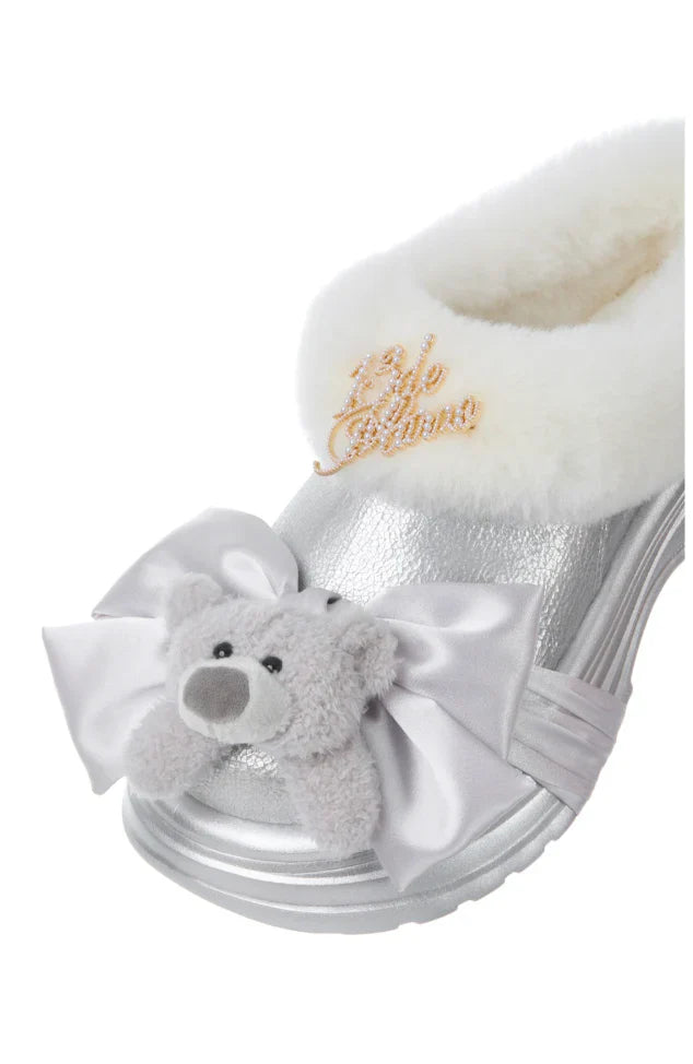 13DE MARZO Bear Fuzzy Snow Slippers Silver