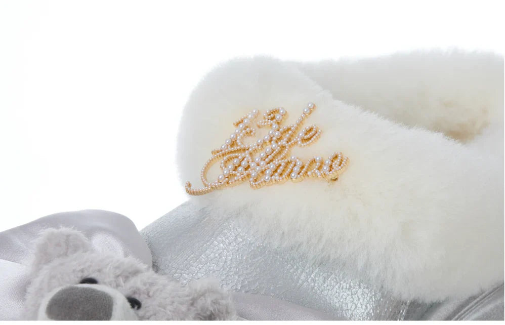 13DE MARZO Bear Fuzzy Snow Slippers Silver