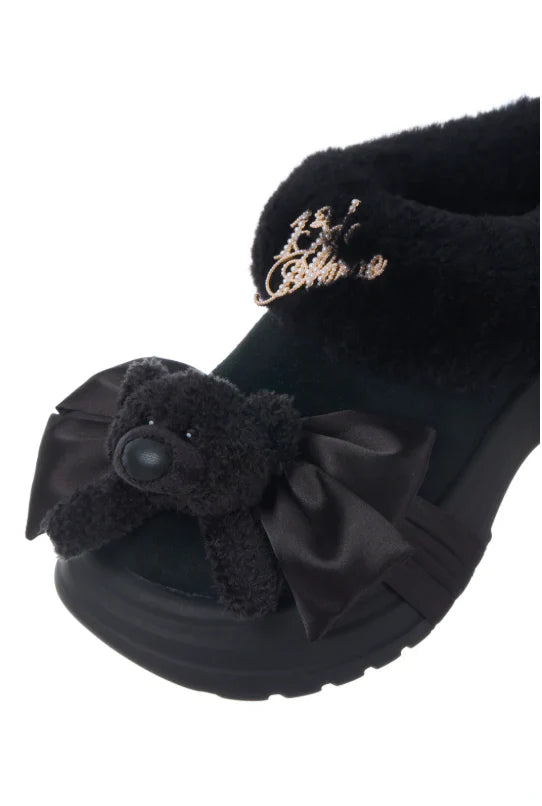 13DE MARZO Bear Fuzzy Snow Slippers Black