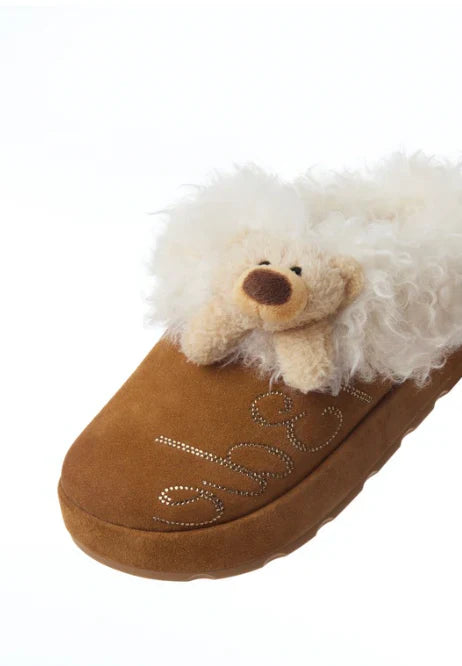 13DE MARZO Logo Fuzzy Snow Slippers Khaki