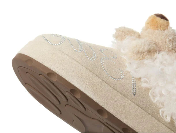 13DE MARZO Logo Fuzzy Snow Slippers Beige