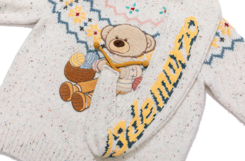 13DE MARZO Fair Isle Bear Knit Sweater