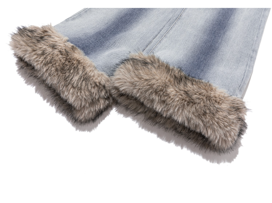 13DE MARZO Bear Vintage Fur Bell Bottom Jeans Blue