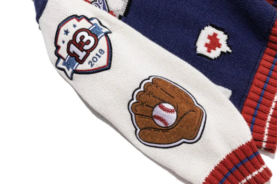 13DE MARZO Pixel Bear Baseball Sweater Blue
