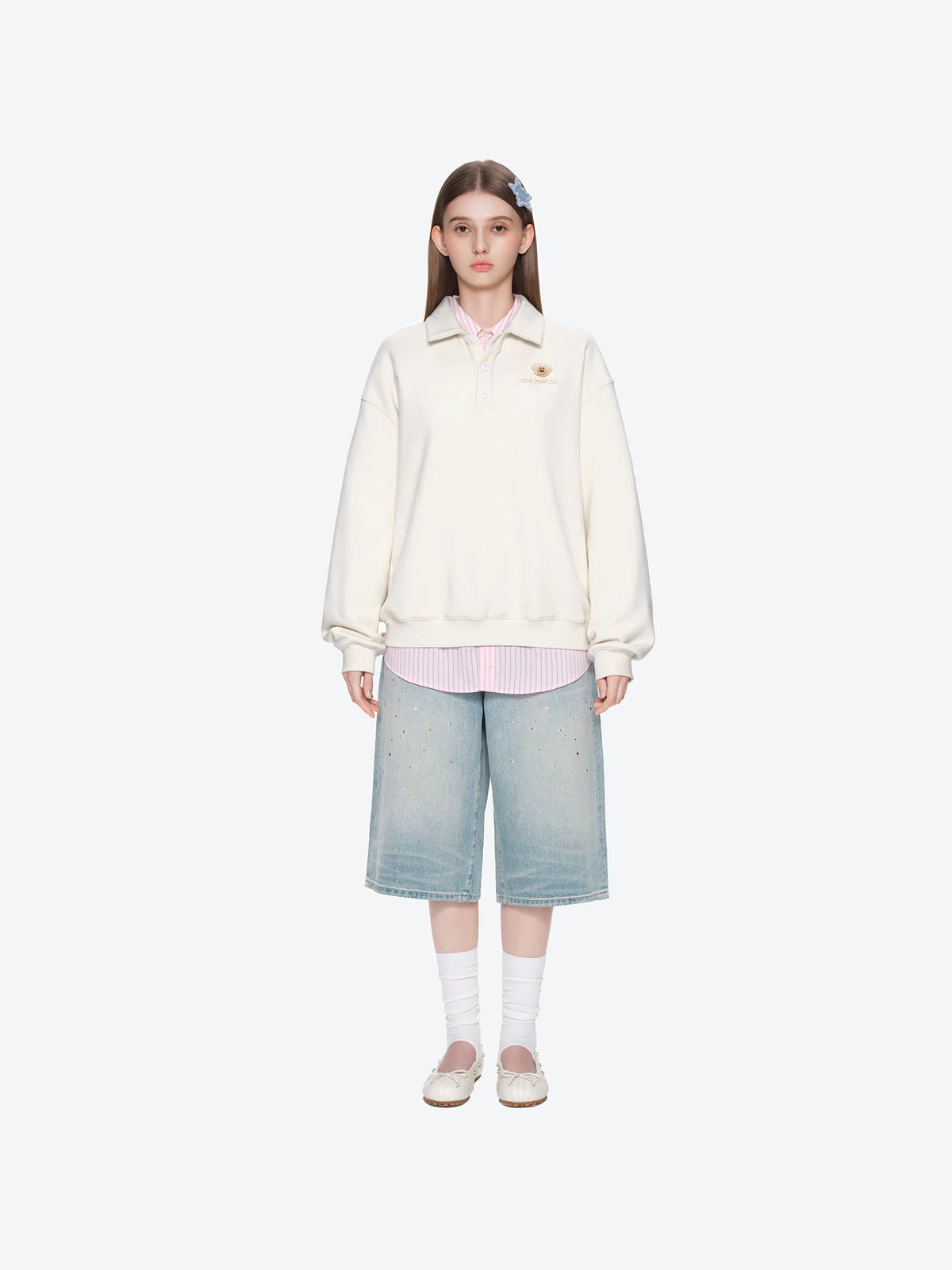 13DE MARZO Polo Long Sleeve Sweatshirt Beige