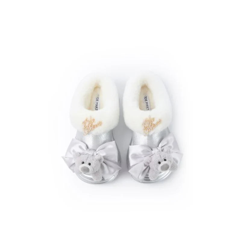 13DE MARZO Bear Fuzzy Snow Slippers Silver