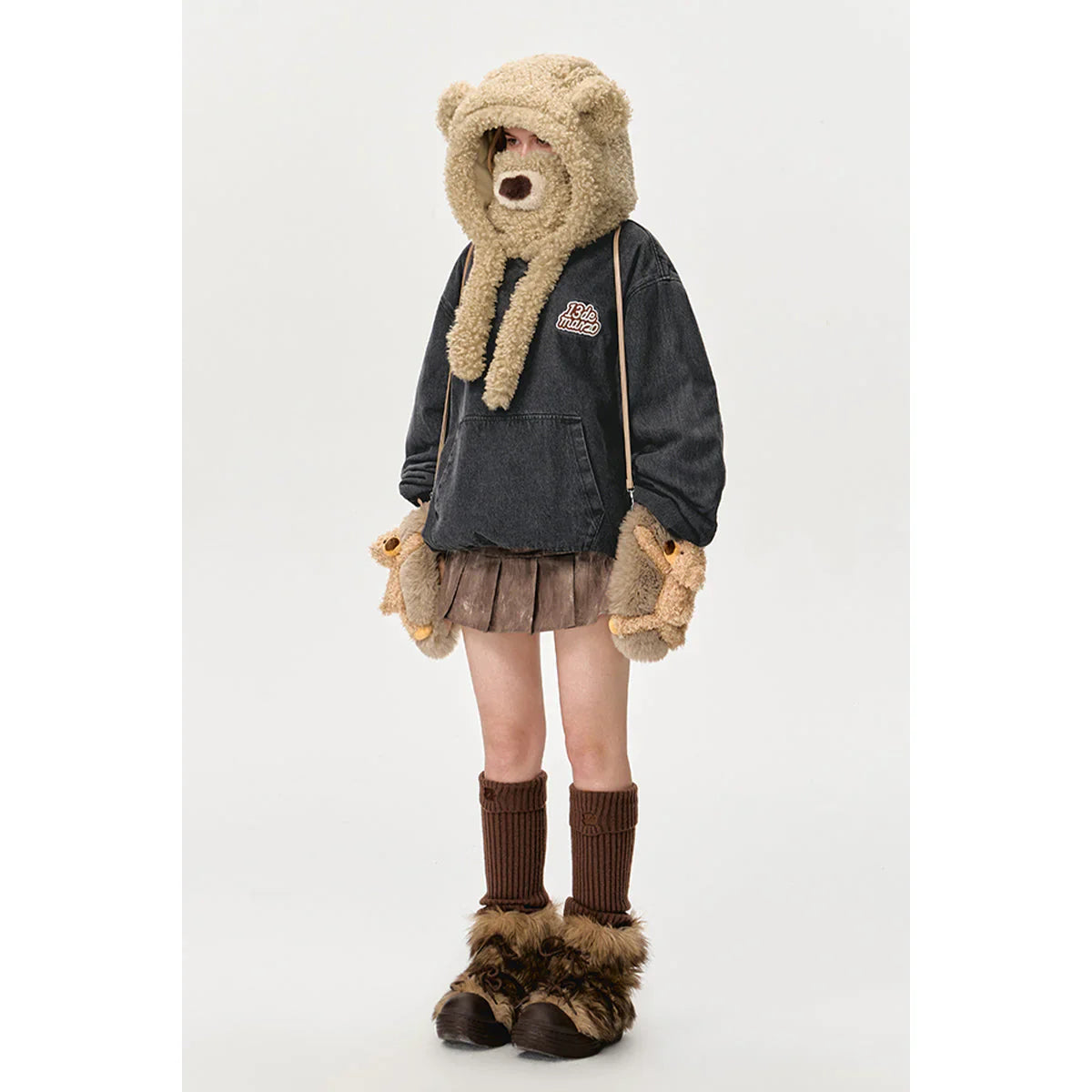 13DE MARZO BEAR SET PADDED HOODIE BLACK