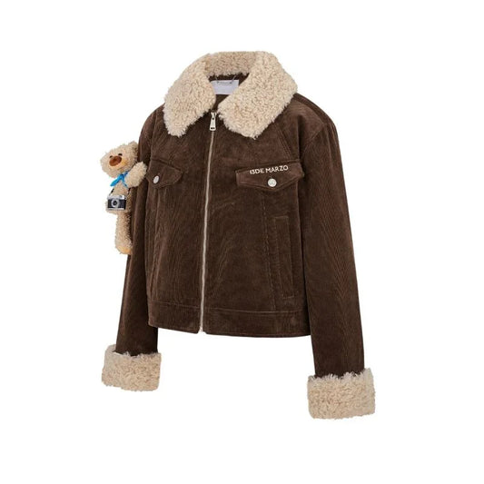 13DE MARZO Bear Corduroy Detachable Jacket Brown
