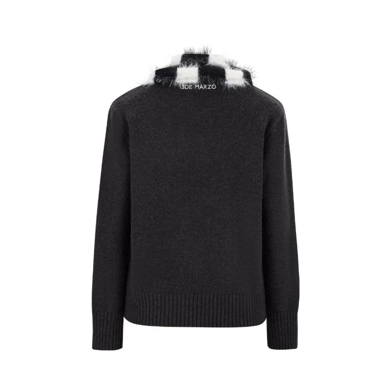 13DE MARZO Bear Thin Scarf Sweater Dark Grey