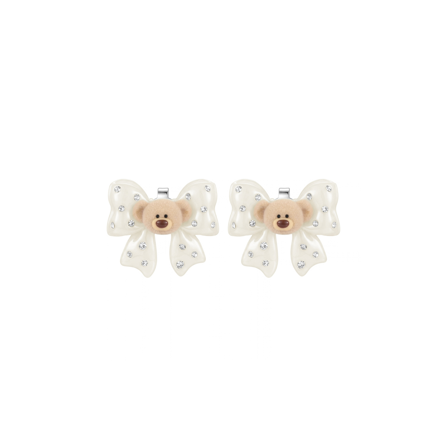 13DE MARZO Mini Bear Bow Studs White