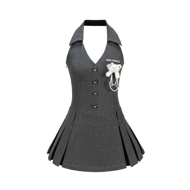 13DE MARZO Halter Neck Blazer Dress Grey