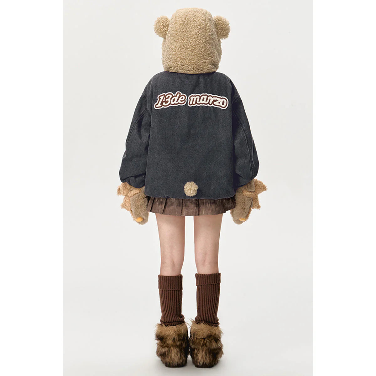 13DE MARZO BEAR SET PADDED HOODIE BLACK