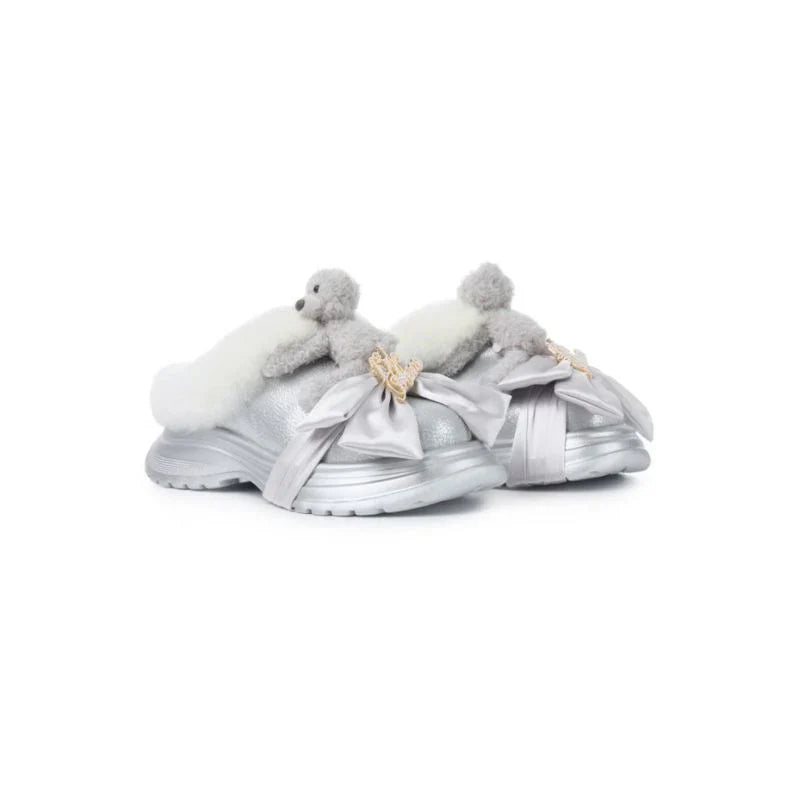 13DE MARZO Bear Fuzzy Snow Slippers Silver