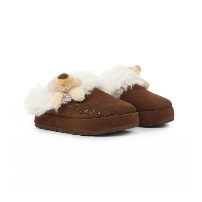 13DE MARZO Logo Fuzzy Snow Slippers Brown