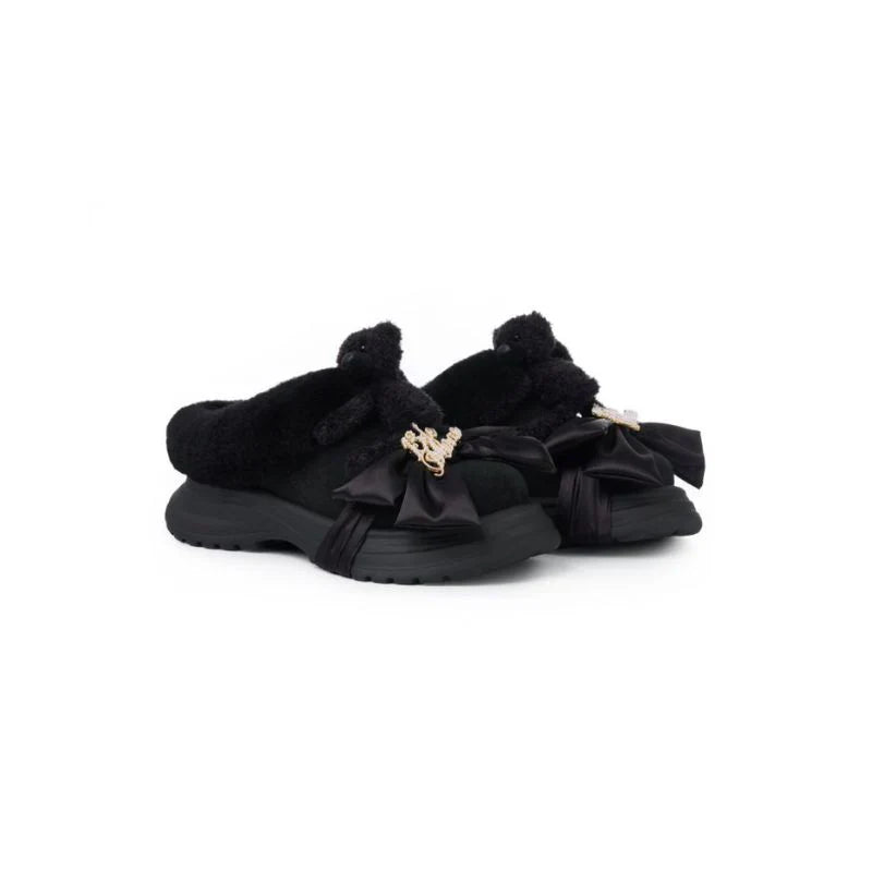 13DE MARZO Bear Fuzzy Snow Slippers Black
