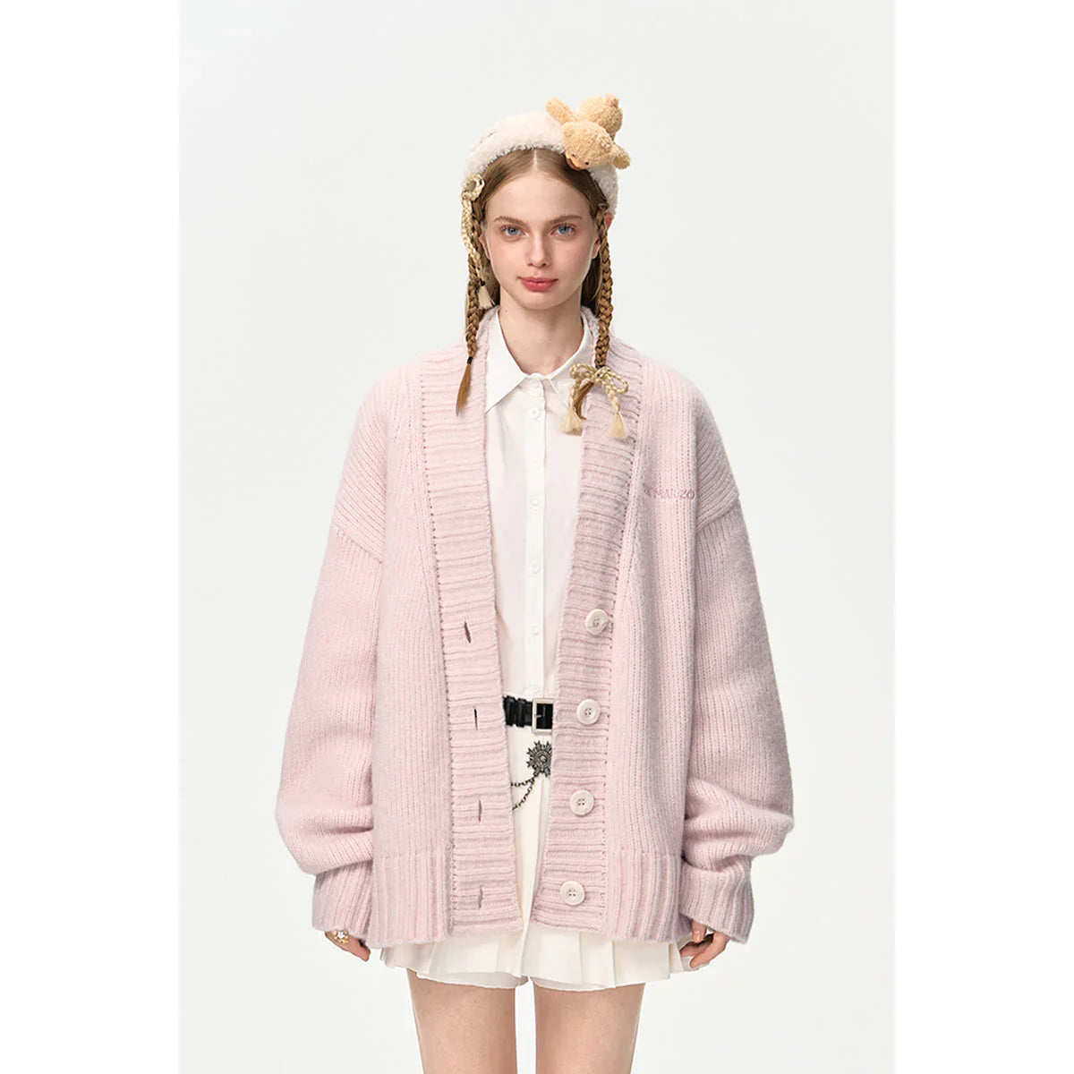 13DE MARZO DOOZOO V-NECK EMBROIDERY CARDIGAN PINK