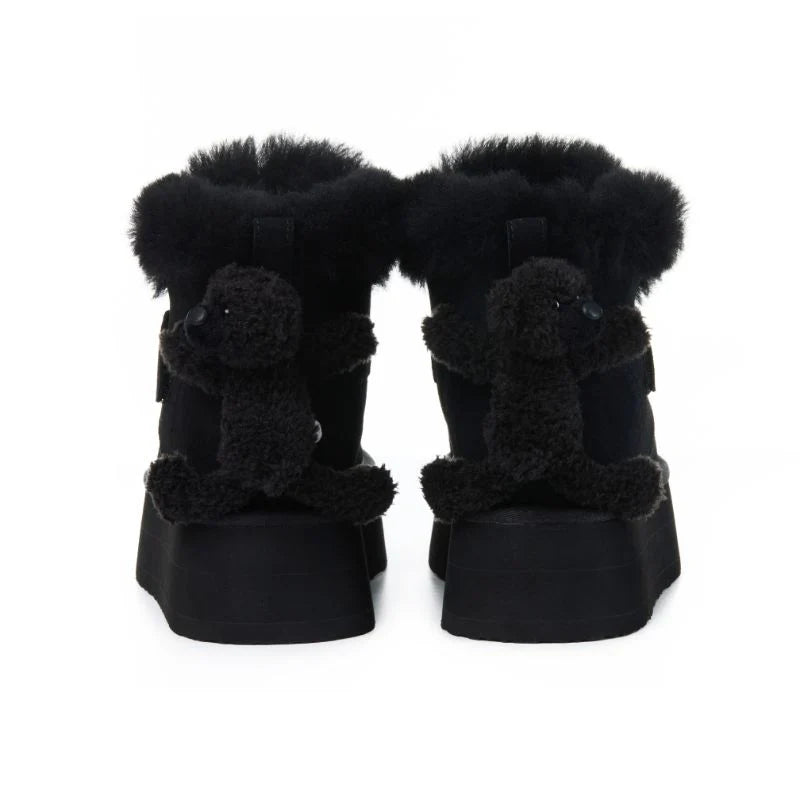 13DE MARZO Bear Plush Snow Boots Black