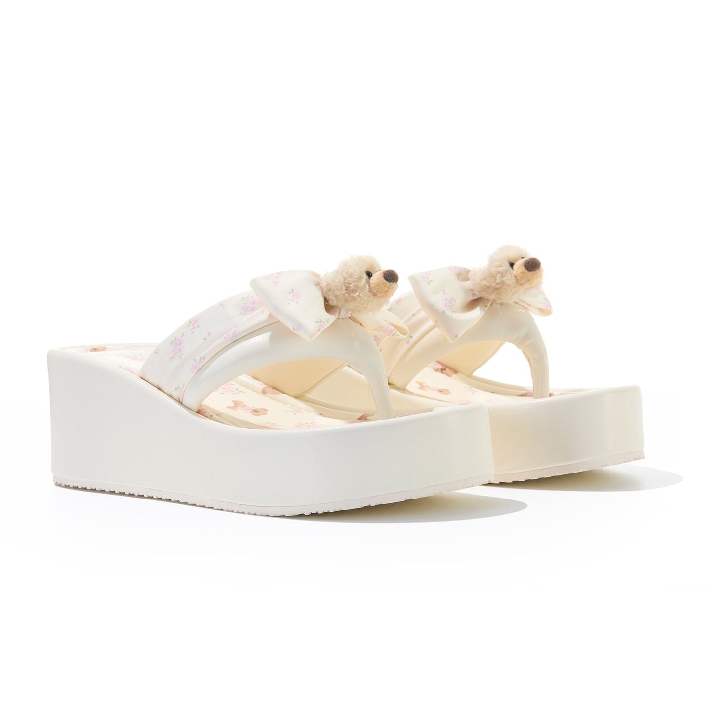 13DE MARZO Floral-print Wedge Sandals Pink