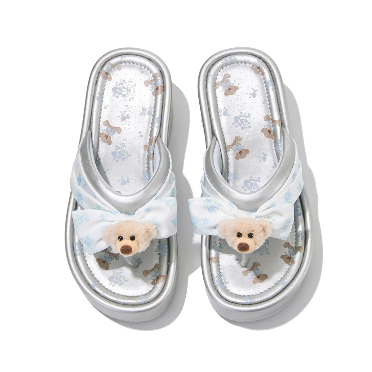 13DE MARZO Floral-print Wedge Sandals Silver