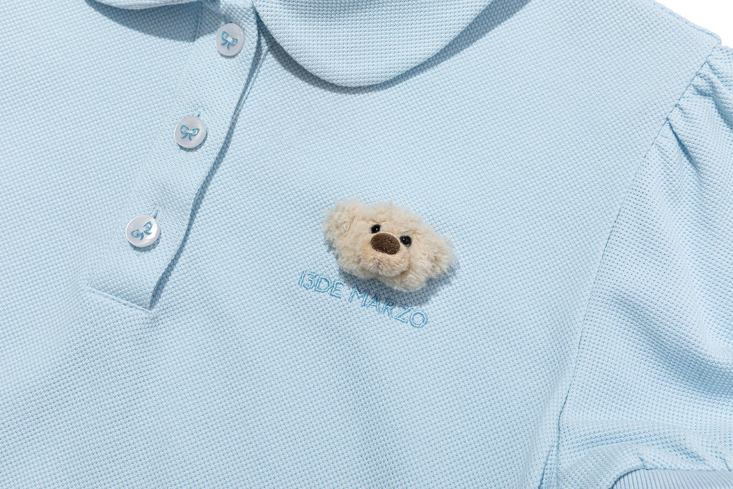 13DE MARZO Smocked Puff Sleeve Polo Style T-shirt