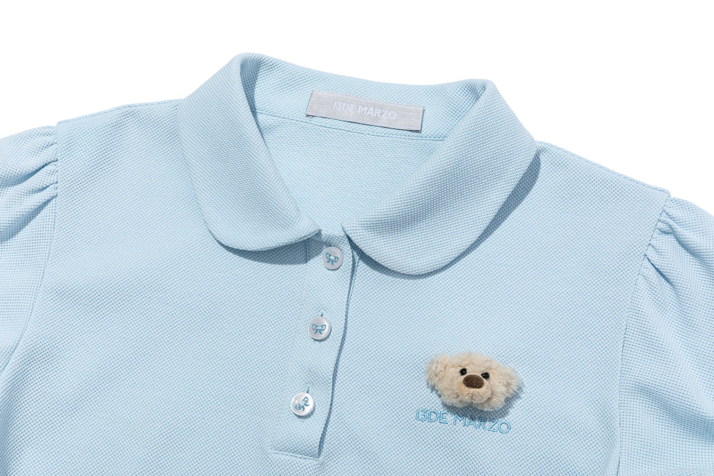 13DE MARZO Smocked Puff Sleeve Polo Style T-shirt
