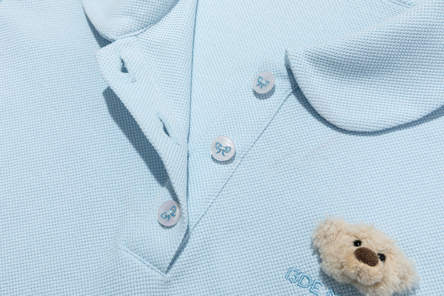 13DE MARZO Smocked Puff Sleeve Polo Style T-shirt