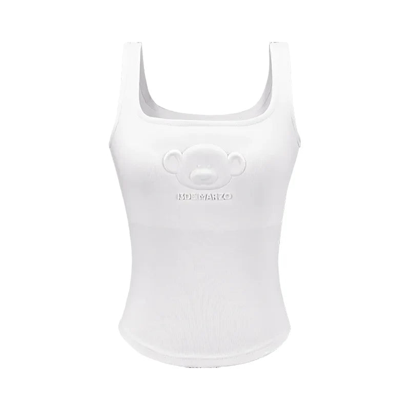 13DE MARZO Bear Logo Tank Top White