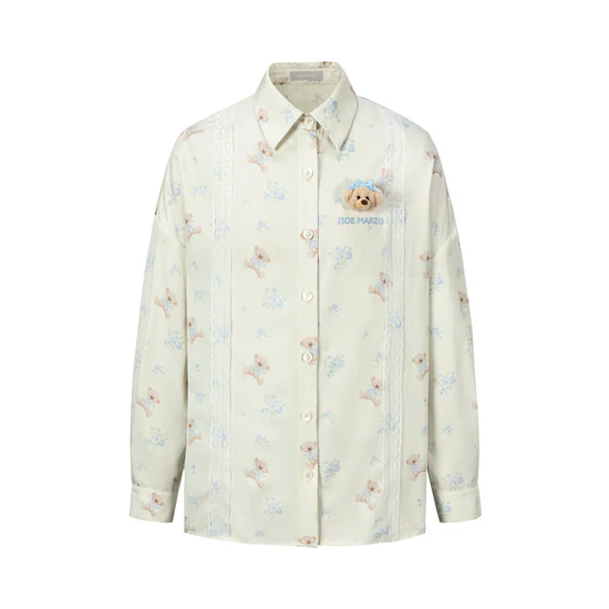 13DE MARZO All-Over Floral Print Shirt Beige