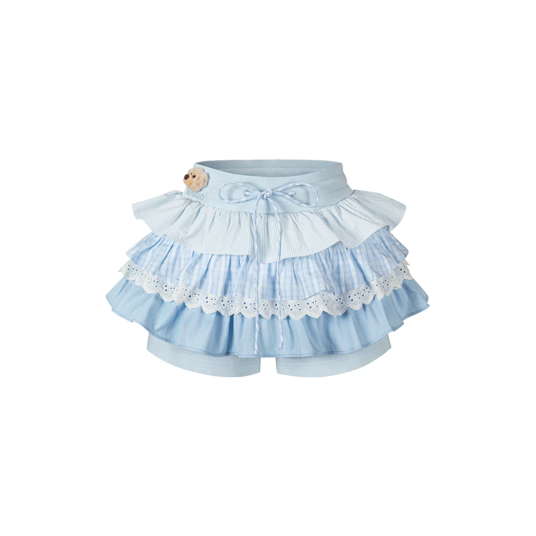 13DE MARZO Patchwork Ruffle Tiered Skirt Blue