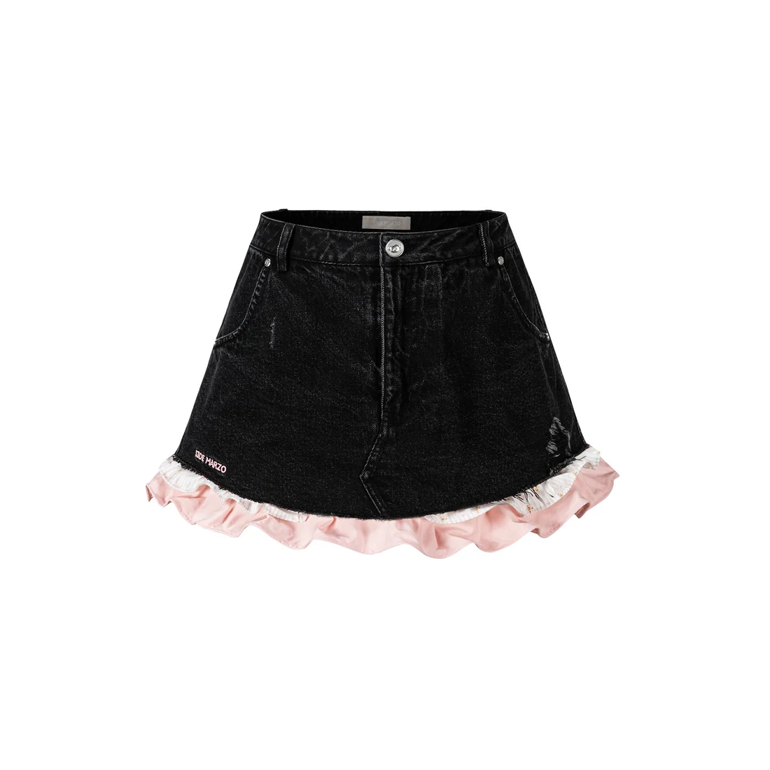 13DE MARZO Two-piece Style Smocked Denim Skirt Black