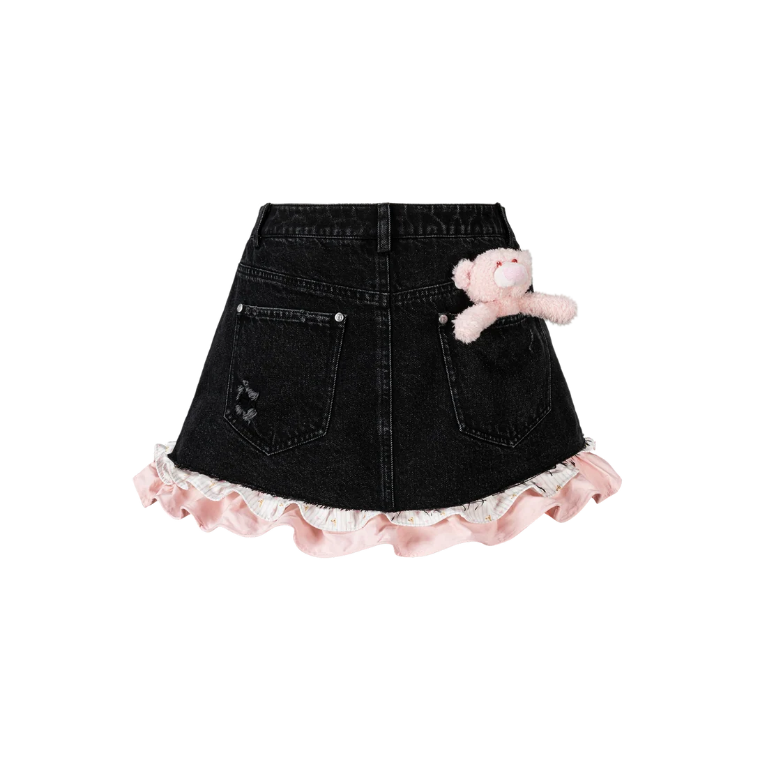 13DE MARZO Two-piece Style Smocked Denim Skirt Black