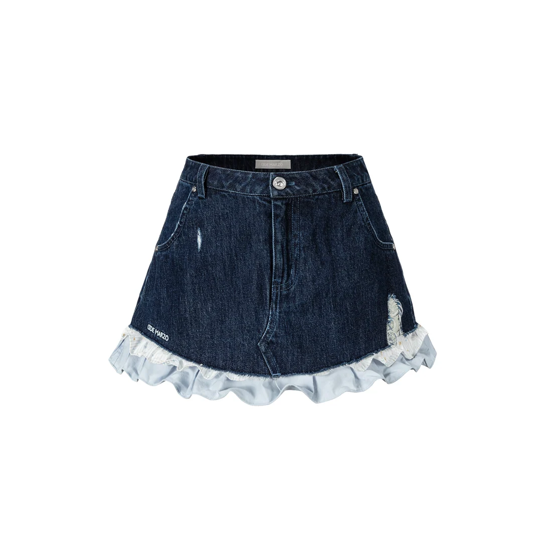 13DE MARZO Two-piece Style Smocked Denim Skirt Navy Blue