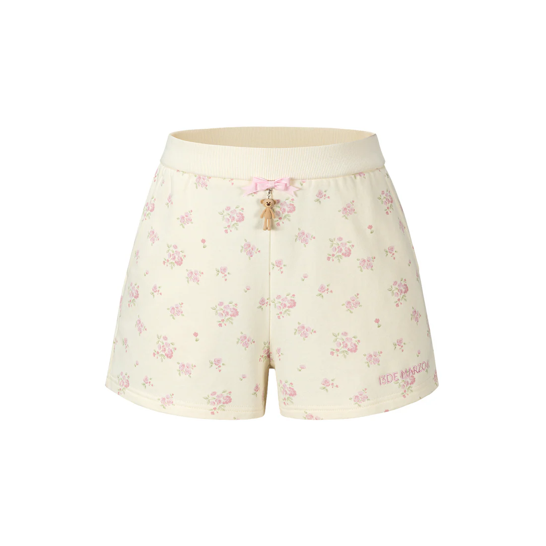 13DE MARZO Floral Print Sweatpants Shorts Beige