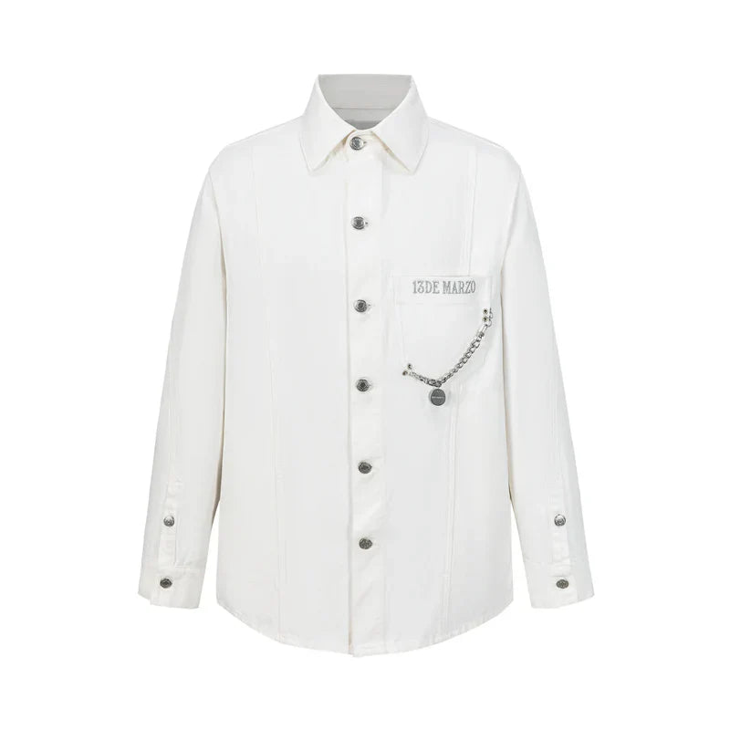 13DE MARZO Chains Illustrated Denim Shirt