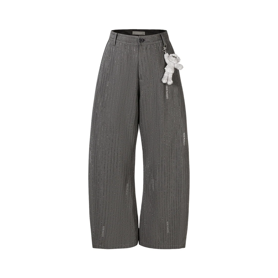 13DE MARZO Curved-Hem Stripe Rhinestone Trousers Grey
