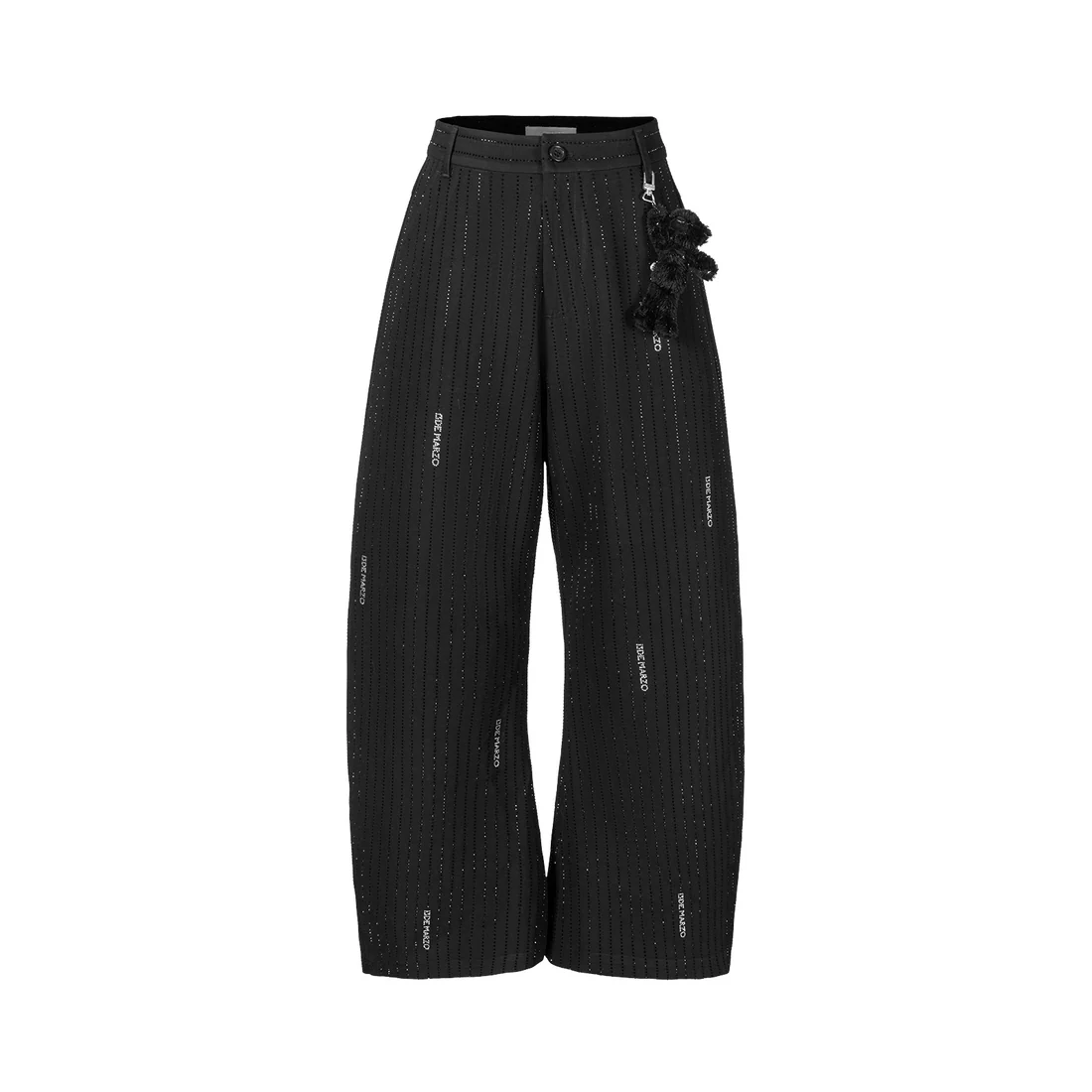 13DE MARZO Curved-Hem Stripe Rhinestone Trousers Black