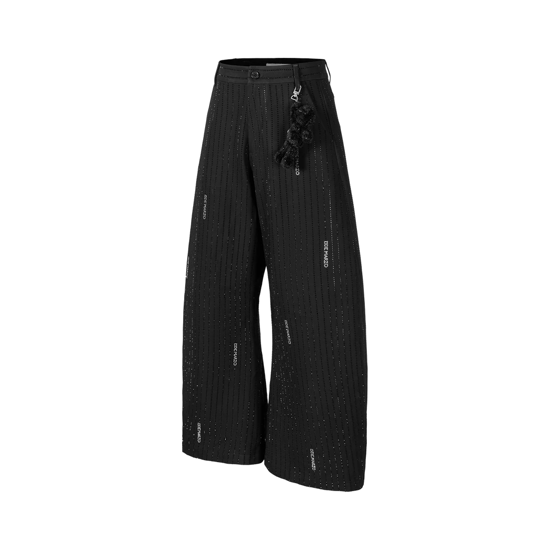 13DE MARZO Curved-Hem Stripe Rhinestone Trousers Black
