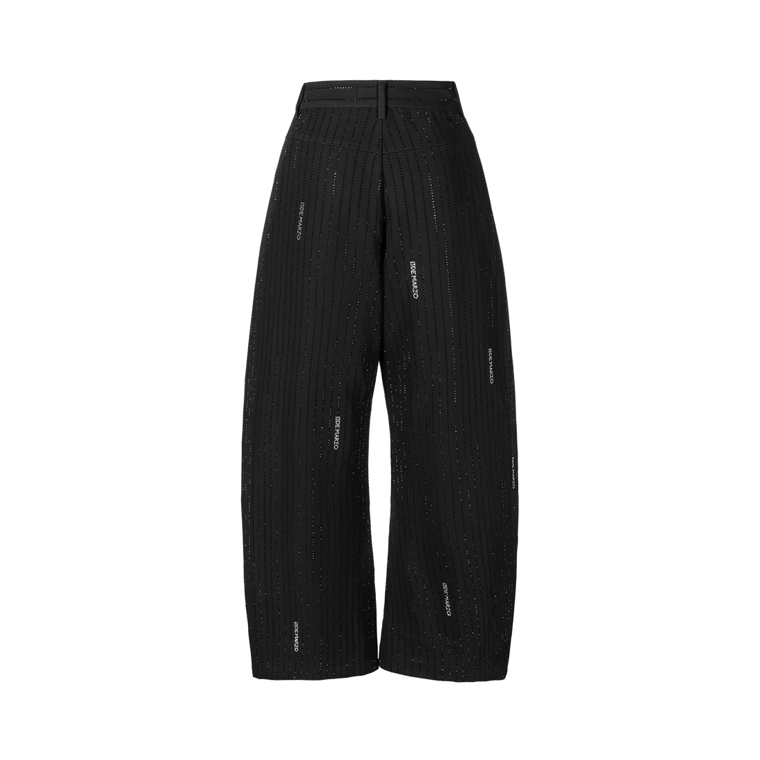 13DE MARZO Curved-Hem Stripe Rhinestone Trousers Black