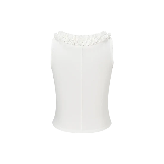 13DE MARZO Ruffle Collar Camisole White