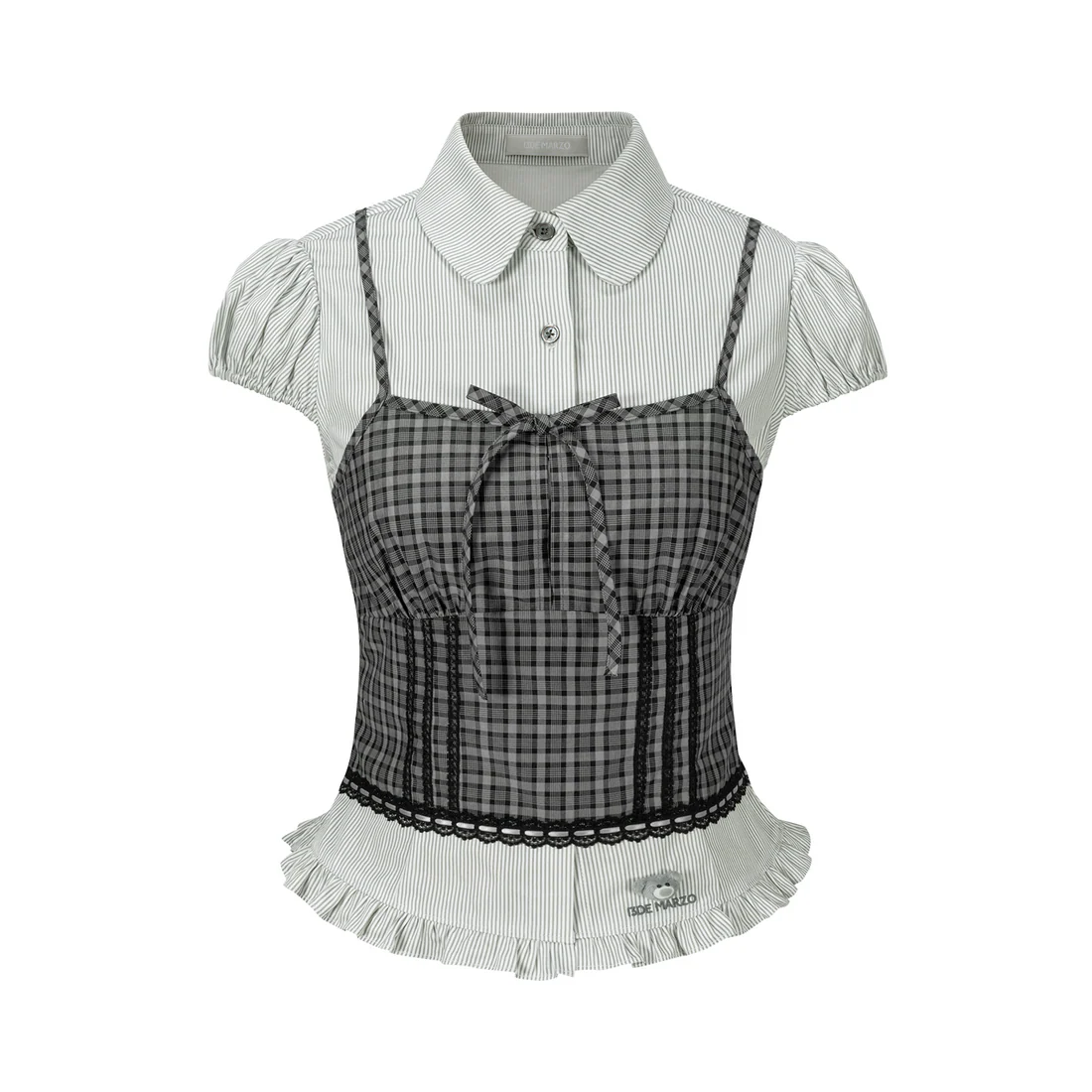 13DE MARZO Sleeveless Top with Puff Sleeve Shirt Dark Grey