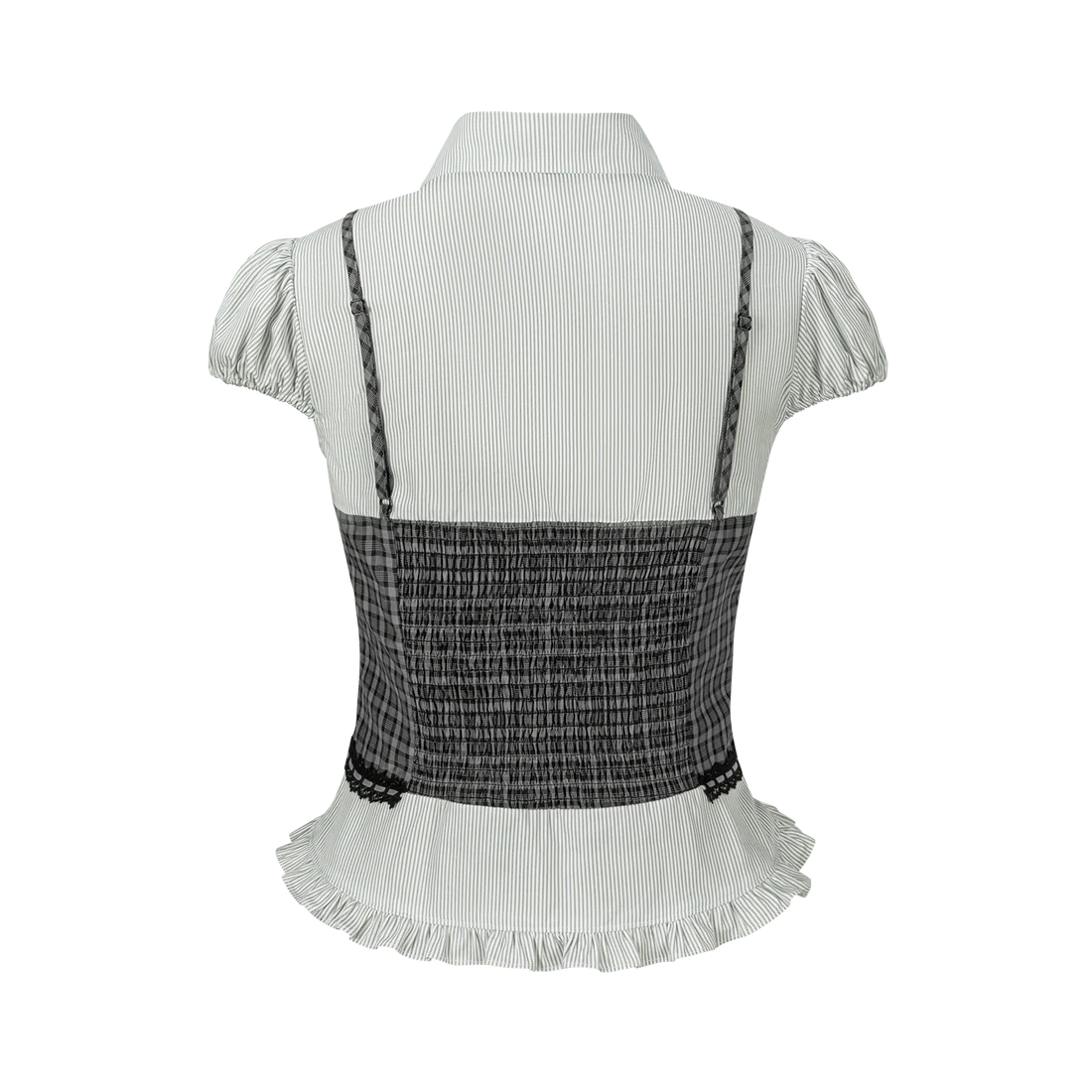 13DE MARZO Sleeveless Top with Puff Sleeve Shirt Dark Grey