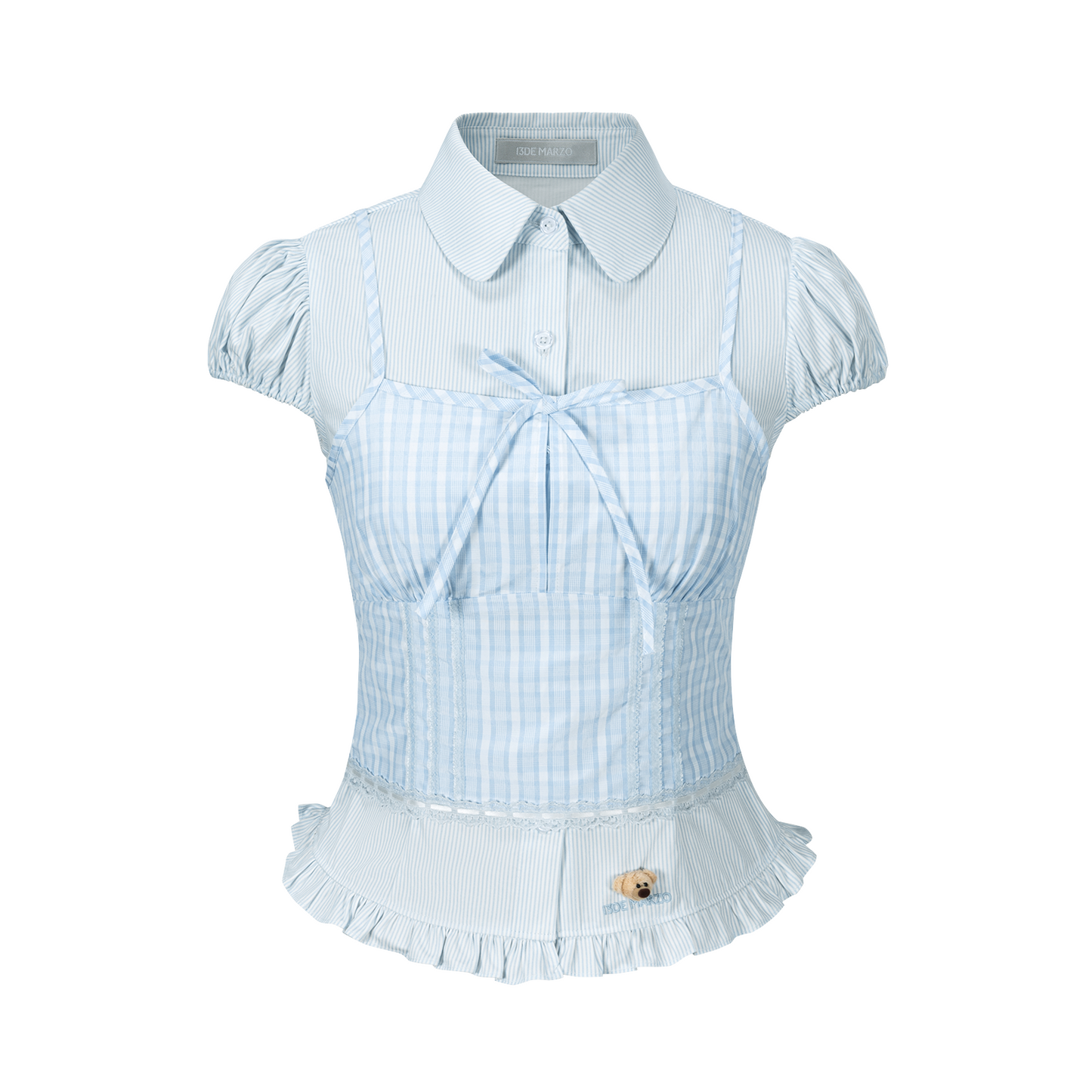 13DE MARZO Sleeveless Top with Puff Sleeve Shirt Blue