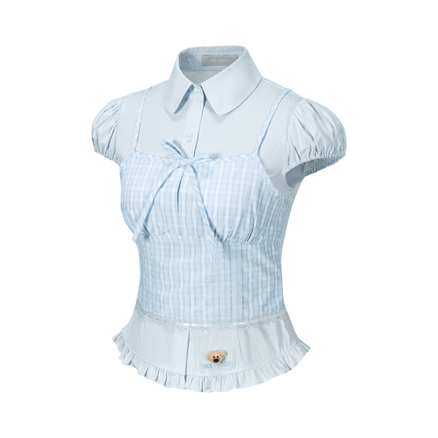13DE MARZO Sleeveless Top with Puff Sleeve Shirt Blue