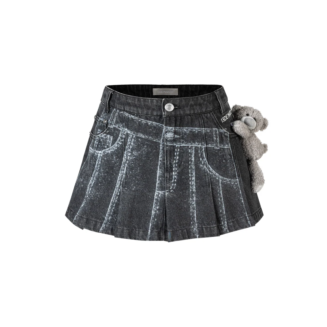 13DE MARZO Misposition Printing Denim Dress Black