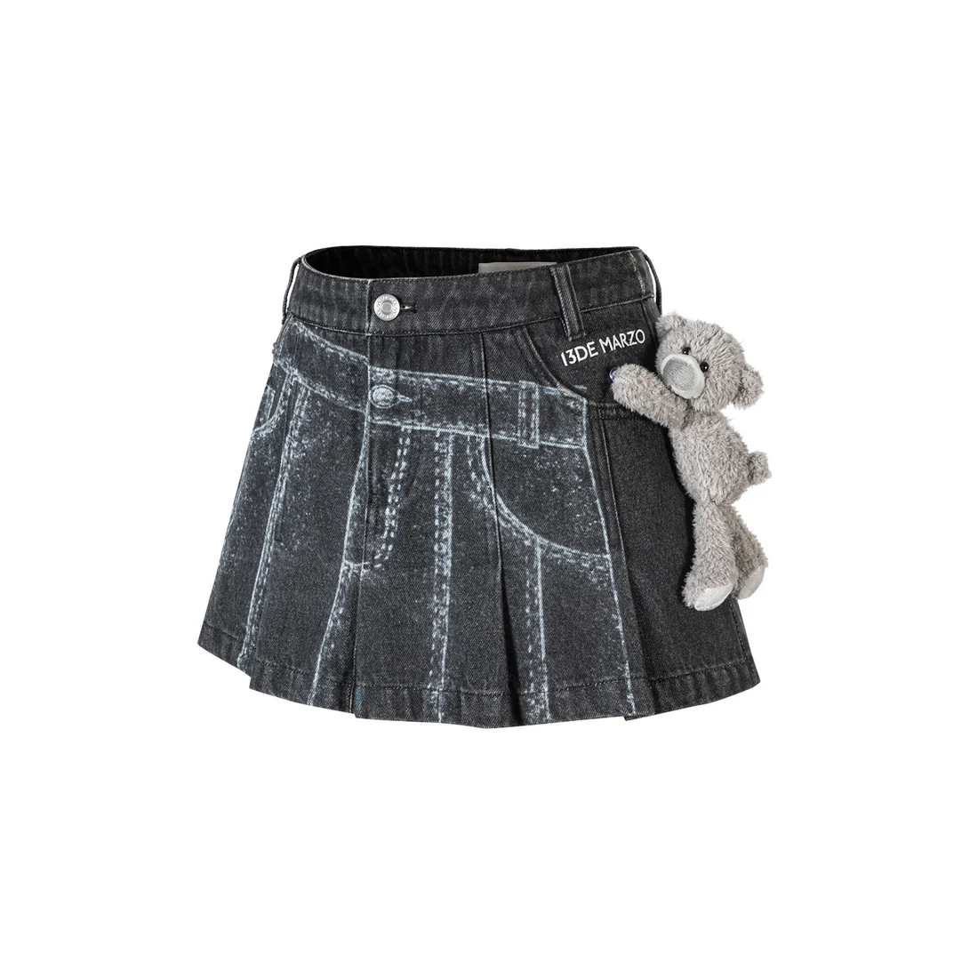 13DE MARZO Misposition Printing Denim Dress Black