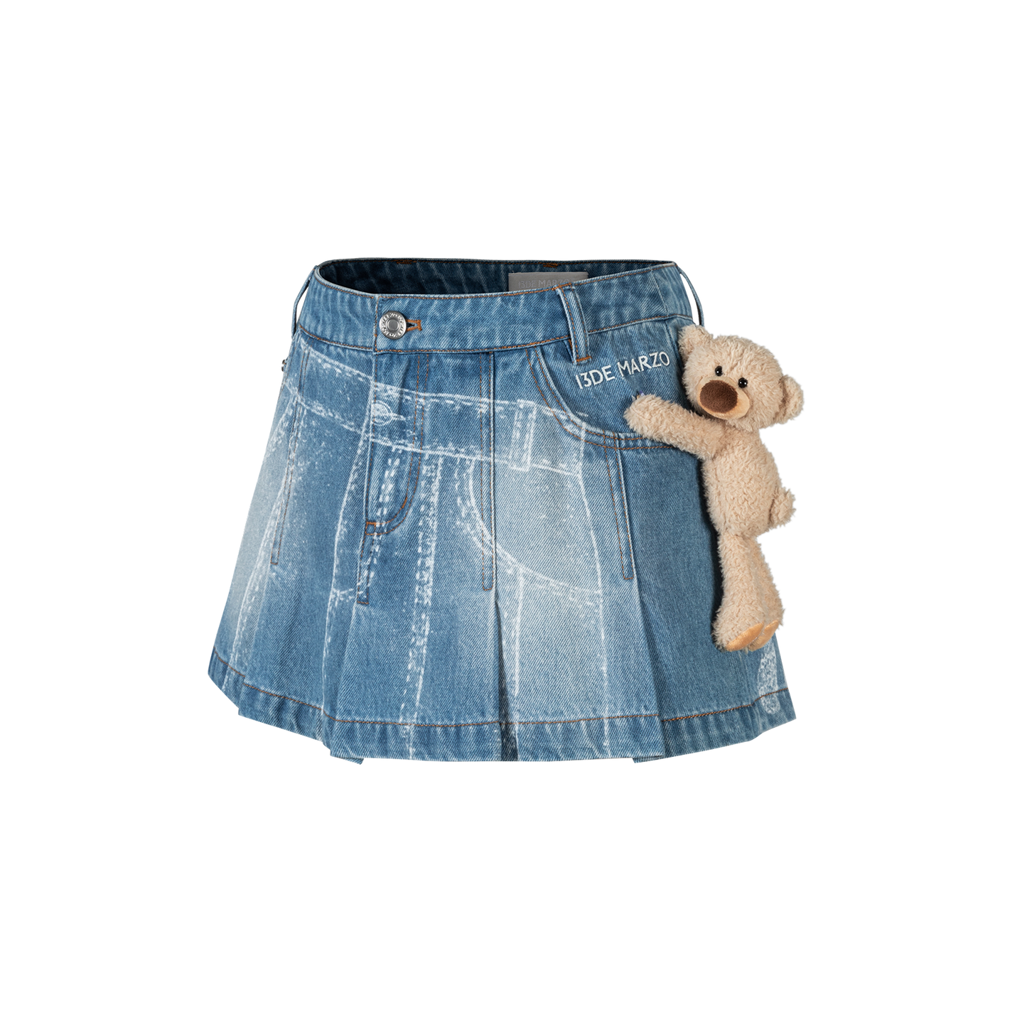 13DE MARZO Misposition Printing Denim Dress Blue